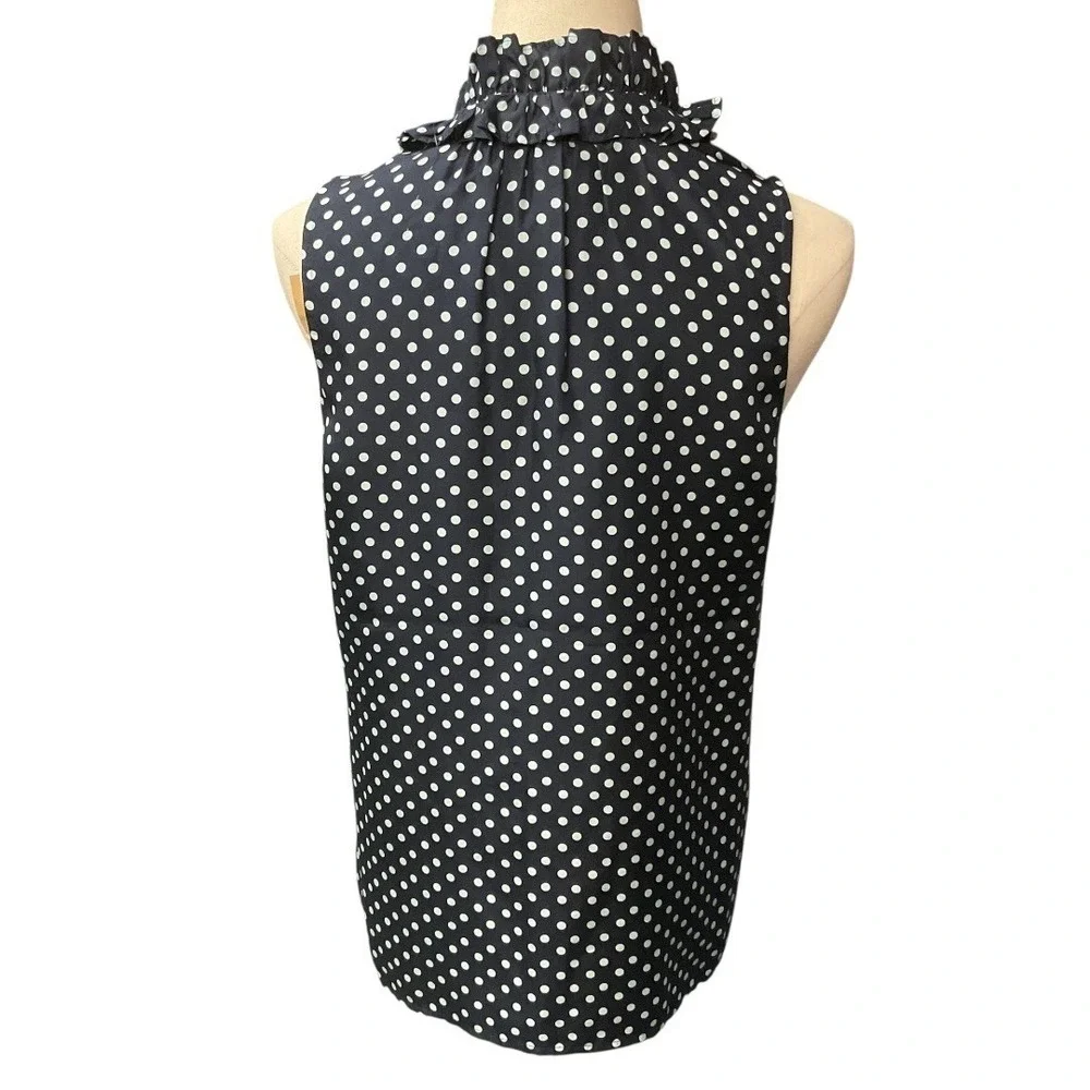 J. Crew Women's Naomi Silk Polka Dot Top Ruffle Neck Sleeveless Blouse Size 4‎